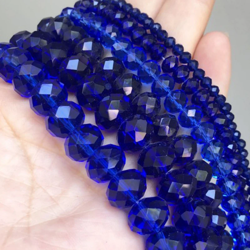 Natural Faceted Dark Blue Crystal Glass Beads Loose Round Rondelle Beads For Jewelry Making DIY Bracelet Necklace 4/6/8/10/12mm