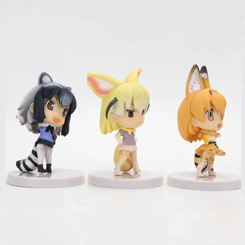 3PCS Rare Collection Figure Model Kemono Friends Serval Raccoons Fennec PVC