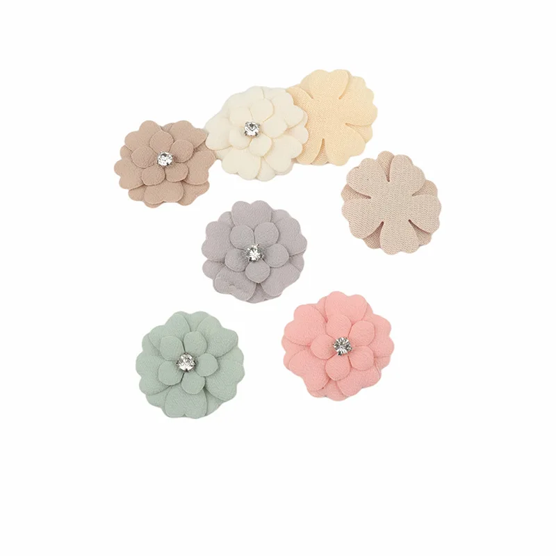 5 pcs DIY handmade flowers wholesale 6 cm hand-sewn pearl rhinestone chiffon flowers fabric flowers shoes hats clothing