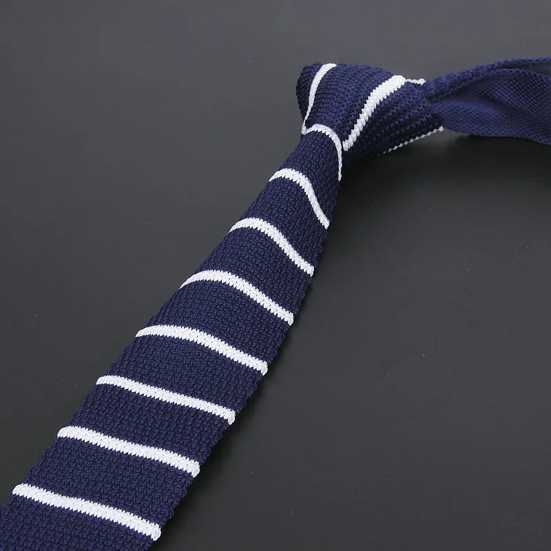 Brand New Men\'s Vintage Striped Knit Neck Ties For Man Party Fashion Colorful Knitting Tie Navy Red Wedding Slim Necktie Cravata