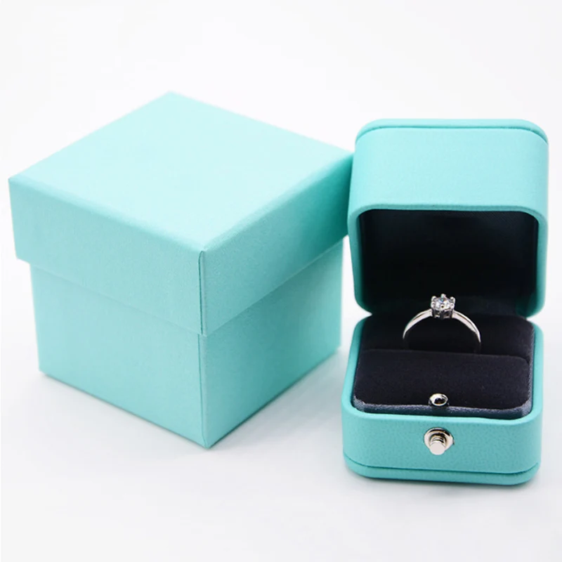 High Level Special Blue PU Ring Box Pendant Holder Jewelry Gift Packaging Case for Wedding Proposal