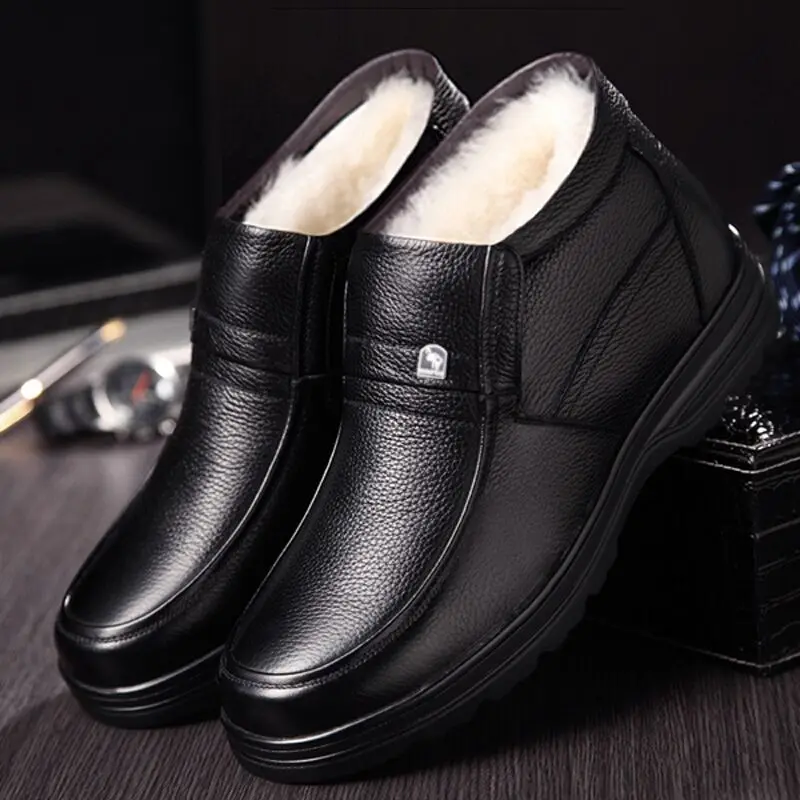 Men's Genuine Leather winter boots White Sheep Fur Boots Warm Casual Shoes Wool Blend winter Shoes zapatos de hombre