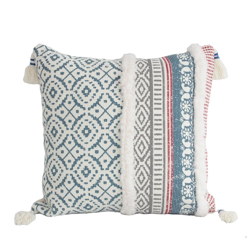 Multi Color Handmade Geometric Printing Cushion Cover Tassels Home Decor Pillow Cover 45x45cm Office Sofa PillowCase Pillow Sham