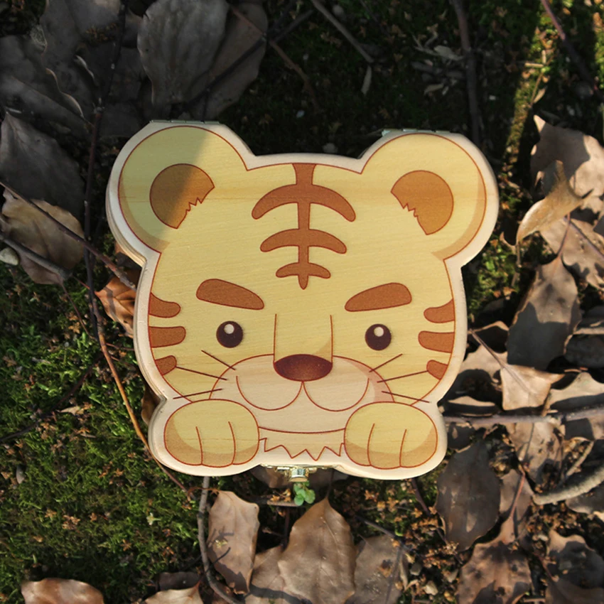 Naughty Tiger ฟัน Keepsake กล่องฟัน Fairy ผู้ถือไม้ First Lost ฟันผลัดใบคอลเลกชันจัดเก็บ