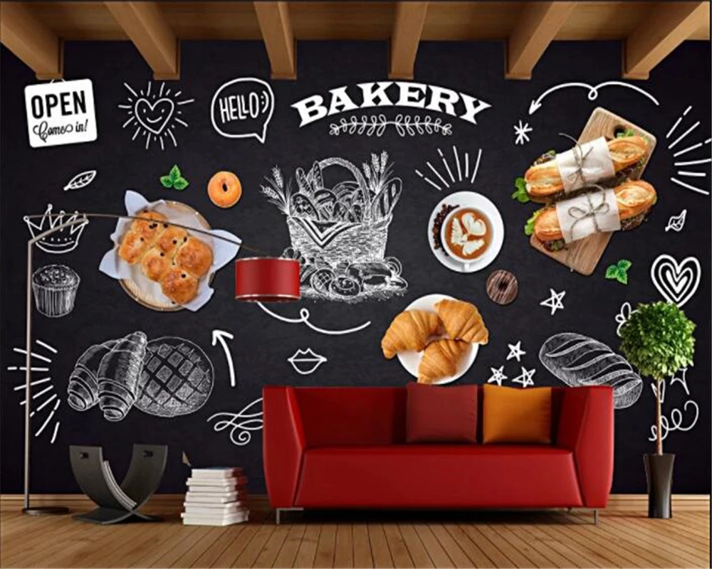 Custom Large murals of any size chalkboard Hand painted cake shop  background wall HD decorative mural 3d wallpaper