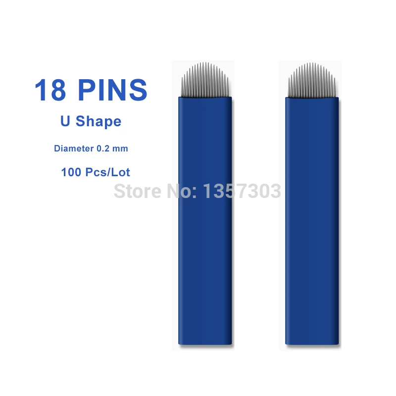 100 PCS 18 Pin U Shape Tattoo Needles Permanent Makeup Eyebrow Embroidery Blade For 3D Microblading Manual Tattoo Pen