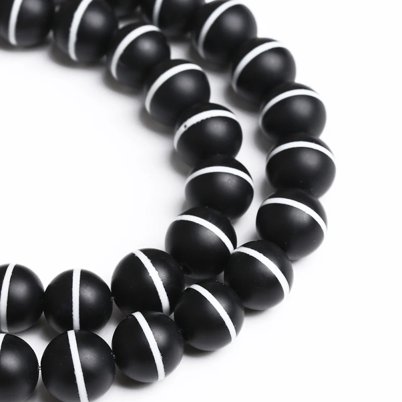 Matte Natural Black Agate Onyx Beads White Line Stripes Stone Round Beads For Jewelry making DIY Bracelets Necklace 6 8 10mm 15