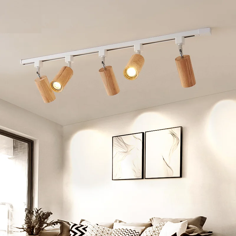 Nordic Log Style LED Ceiling Lights Living Room Lamp Indoor Lighting TV Wall Bedroom Background Wall  Adjustable Angle Spotlight