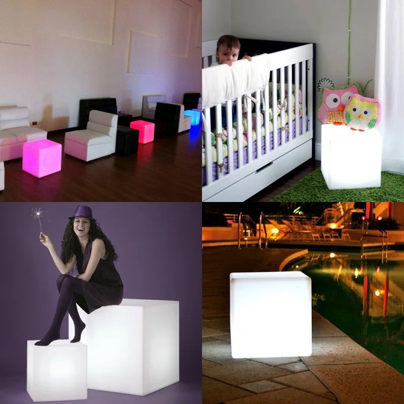 D30cm RGBW Color Changing Remote Control Battery Powered Cordless Rechargeable LED Light Cube Chair Free Shipping 2pcs/Lot
