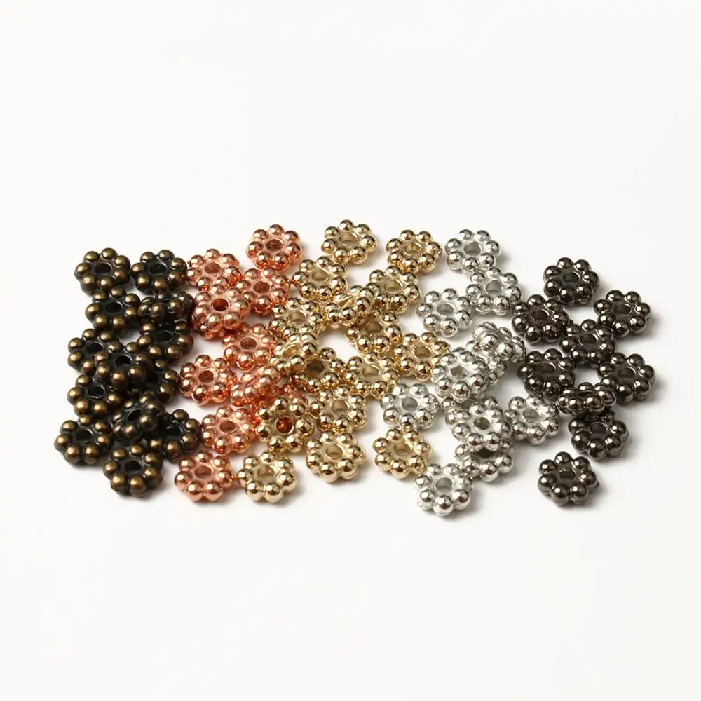 100pcs/lot Metal Gold Plated Wheel Flower Charm Loose Spacer Beads For Jewelry Making DIY Bracelet Supplies Accessories