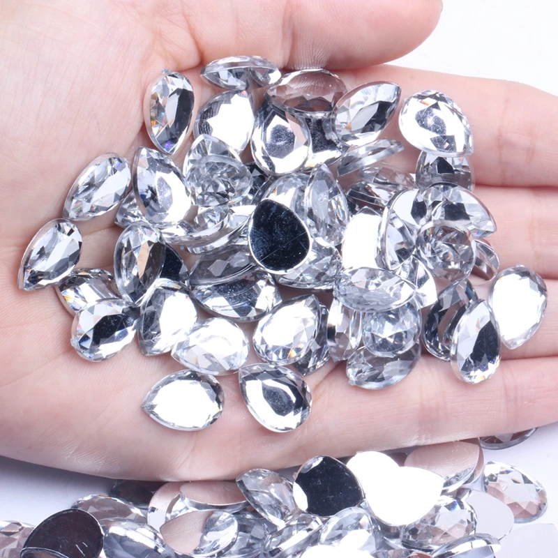 10x14mm 1000pcs Flat Facets Acrylic Rhinestone Tear Shape Many Colors Choose DIY Nail Art Decorations Glue On Garments Crafts