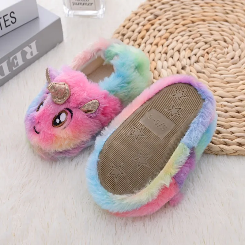 Winter Children\'s Slippers Boys Girls Home Slippers Cute Unicorn Rabbit Fashion Plush Shoes Comfortable Warm Winter Shoes