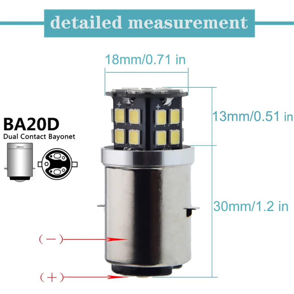 White Motorcycle Motorbike H6 Headlight 6V 12V DC BA20D Bixenon Beam 2835 30smd LED Moped Scooter ATV Lamp Bulb Aluminum Light