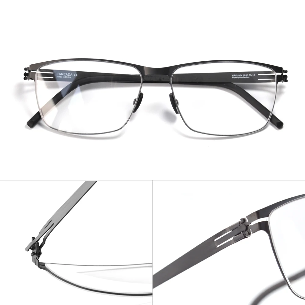 Screwless Eyeglasses Frame for Men Germany Berlin Design Ultra Light Thin Metal Eyeglasses Mens Business Square Full Rim Glasses