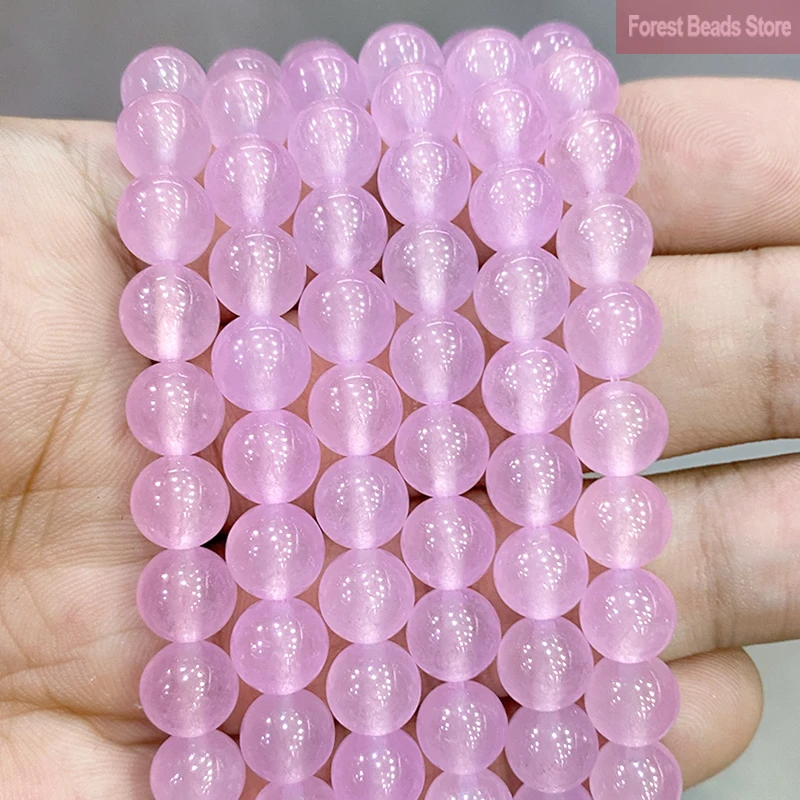 Smooth Natural Stone Violet Chalcedony Jades Round Beads DIY Bracelet Necklace for Jewelry Making 15