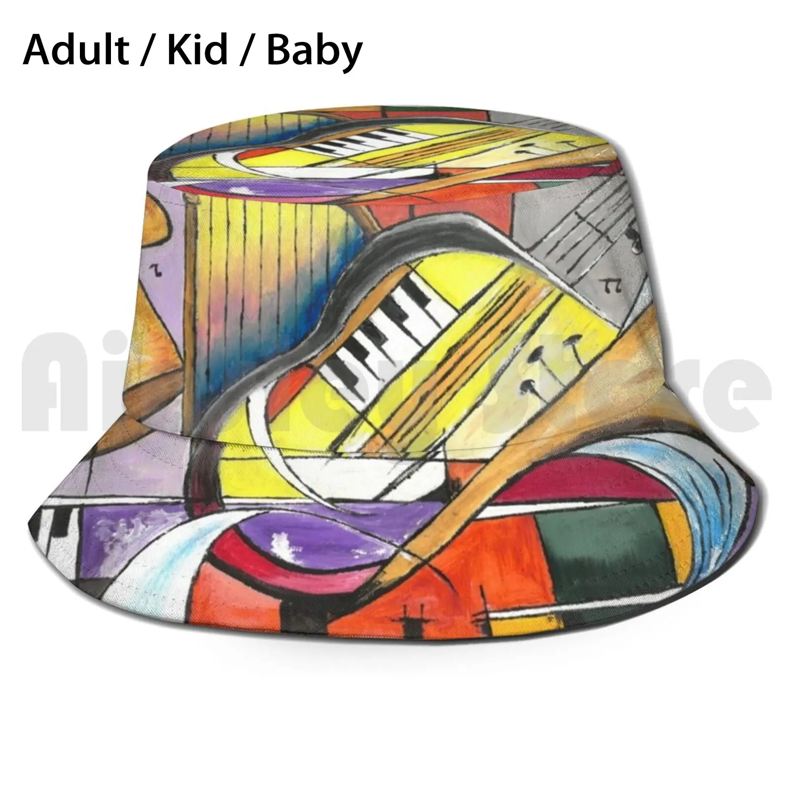 Abstract Music With Graphic Shapes Sun Hat Foldable UV Protection Music Funny Tumblr Cute Band Aesthetic Love Retro Song