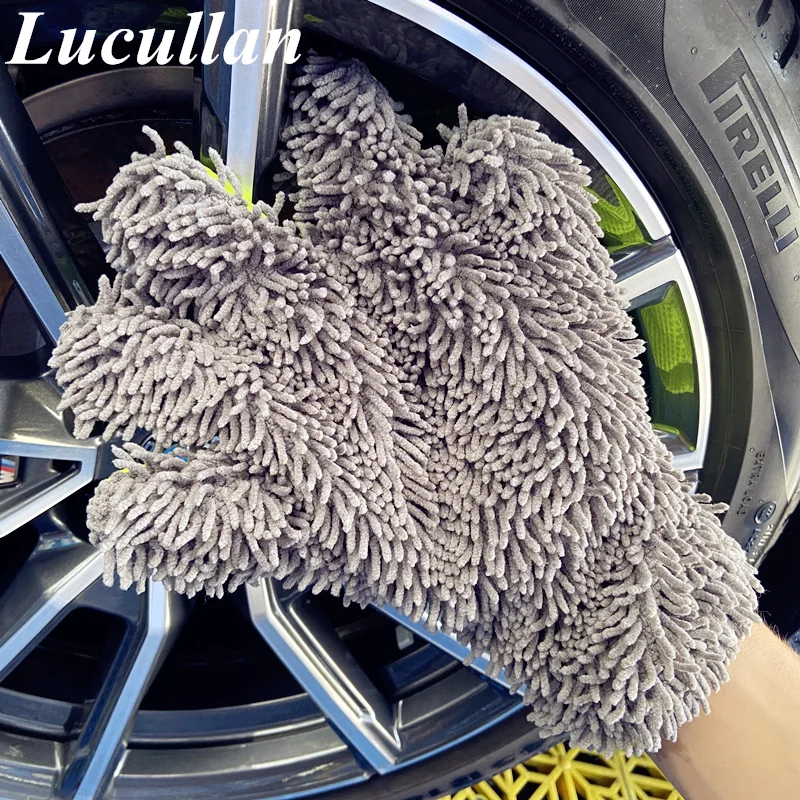 Lucullan Detailer\'s Preference Chenille Paws Mitt Double Sided Microfiber Interior & Exterior Auto Detailing Cleaning Glove