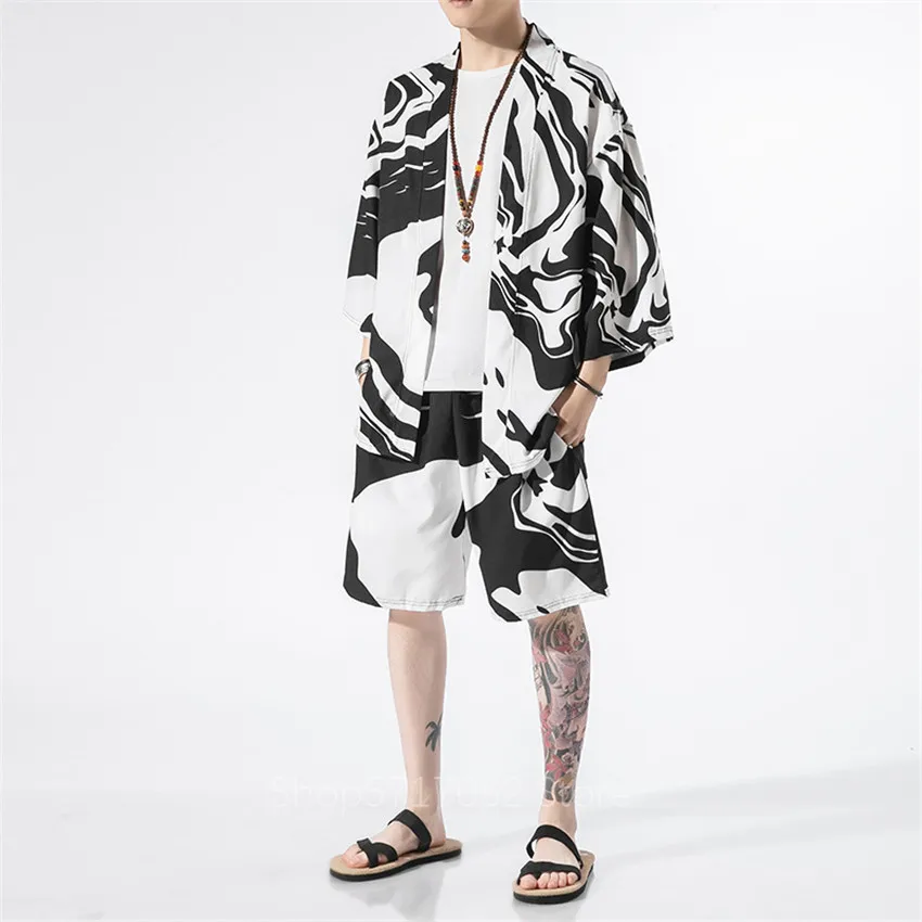 Men Kimono Cardigan Tang Suit Traditional Chinese Clothing for Men Oriental Harajuku Crane Casual Asian Streetwear Fashion Adult