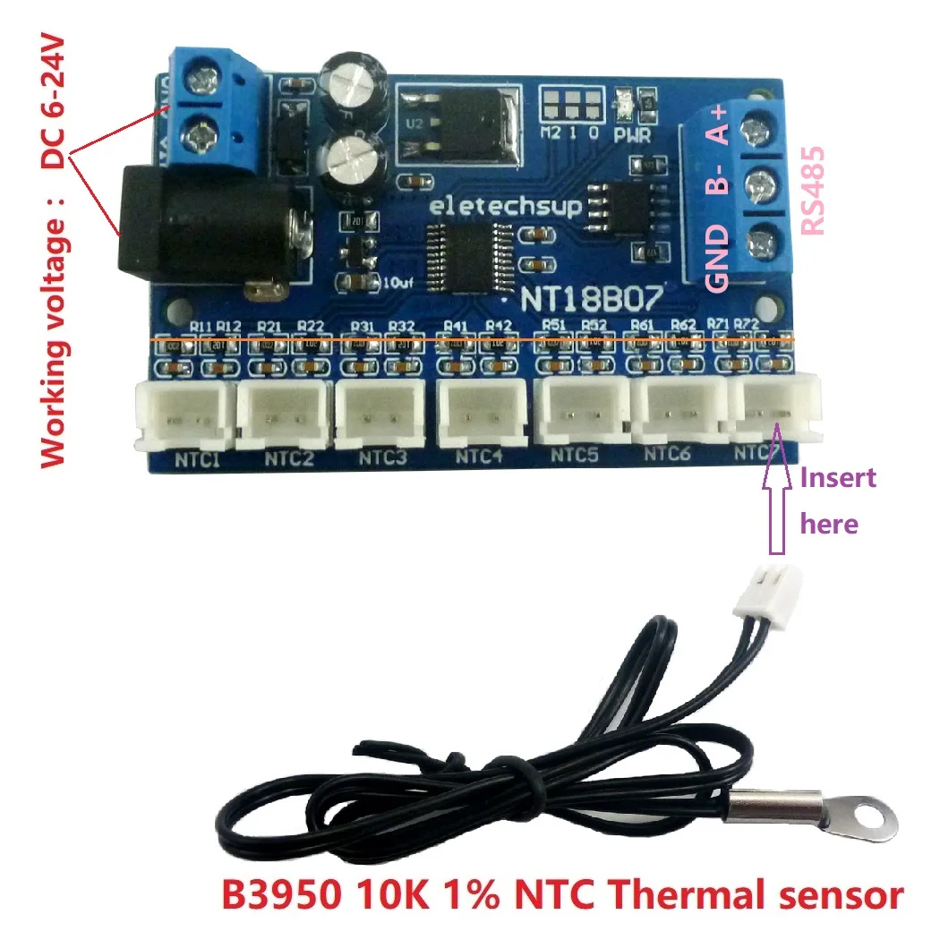 The RS485 Acquisition Module of 7CH NTC Temperature Transmitter 10K Thermistor For PLC Paperless Recorder Configuration