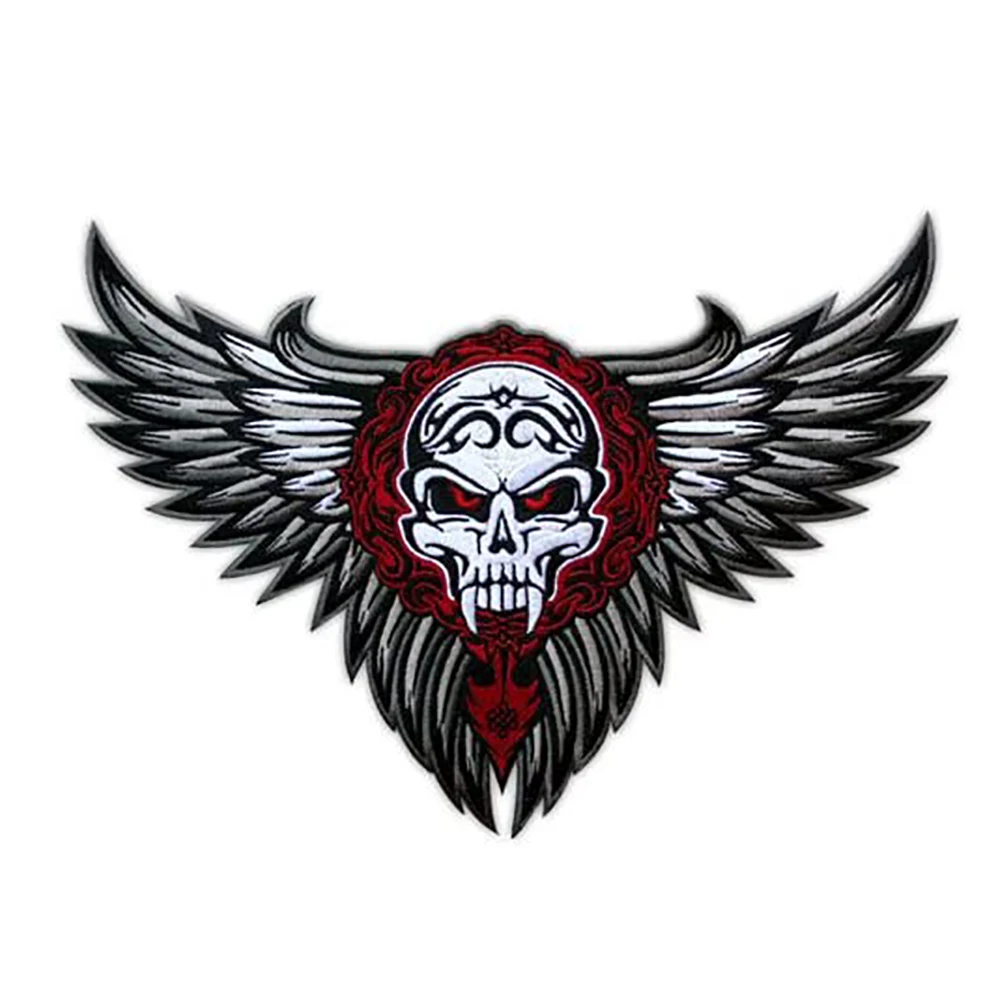 Large Size Winged Skull Angel Biker Motorcycle Vest Back Badge Embroidered Patch Iron On Sew on for Jackets Clothes Accessories