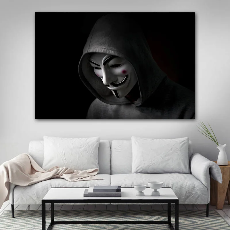 hacking hackers V for Vendettas  Mask Wall Art Posters Canvas Prints Artwork paintings for Living Room Decor