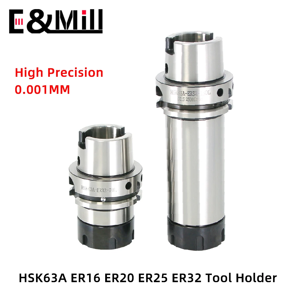 

HSK63A ER16 ER20 ER25 ER32 Precision 0.001mm Balancing speed G2.5 40000RPM High Speed Cnc Tool Holder HSK 63 ER Milling Chuck