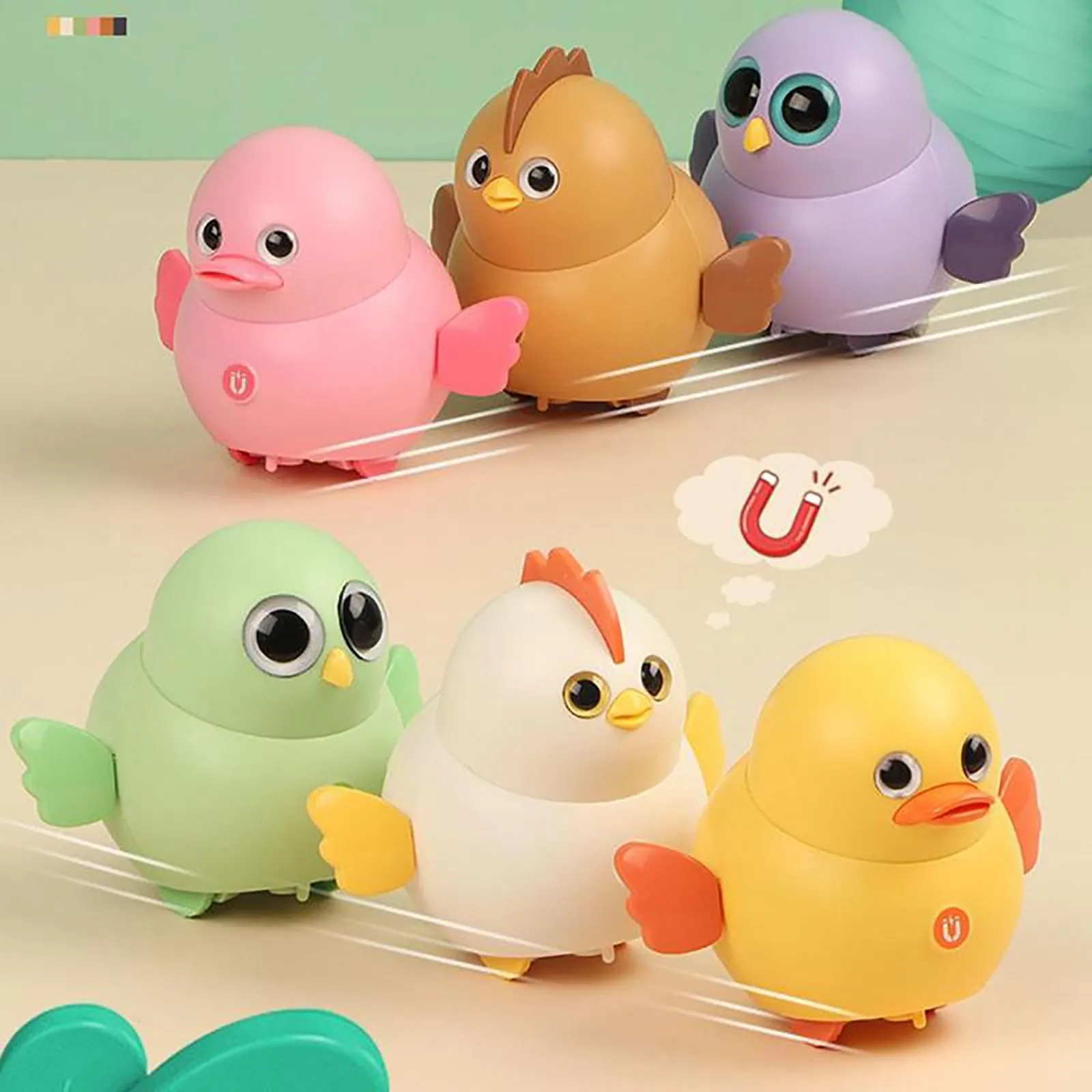 6pcs/set Magnetic Chicken Toys Cartoon Animal Team Toys Electronic Toys Electronic Pet Lovely Walking And Wiggly Chicken For Kid