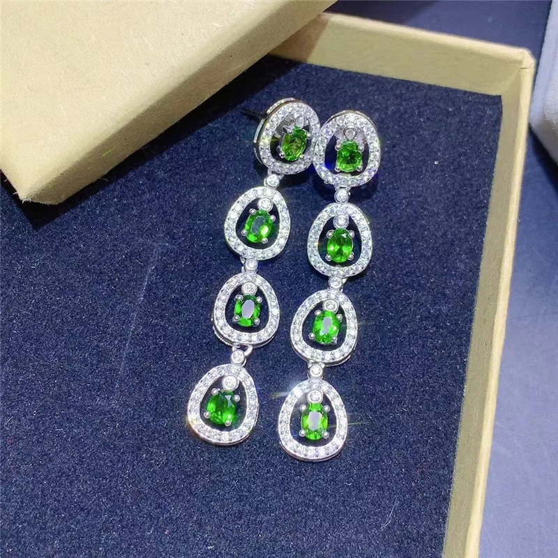 

Natural Diopside S925 Earrings Are Suitable Fine Fashion Jewelry For Women's Wedding And Party Free Shipping