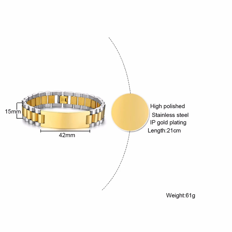 10MM -15.5MM Kim Loại Sang Trọng ID Vòng Tay Cao Cấp Mã Não Phong Cách Ban Nhạc Cá Tính Khắc Vòng Tay Tặng Cho Ông