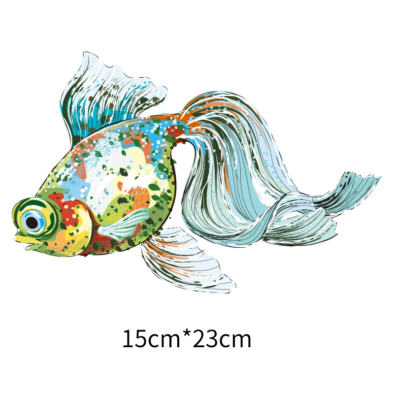 Fashionable and exquisite marine animal goldfish print iron on T-shirt thermal transfer color fish decoration girls clothes