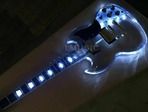 Custom LED Light Electric Guitar Maple Acrylic Body Crystal Guitar Sweet Tone SG