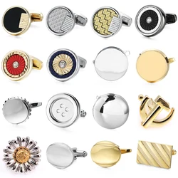 Novel Round square metal Cufflinks Hand drawing Laser cuff button of French shirt Golden Silvery Black Cuff-links Men's jewelry