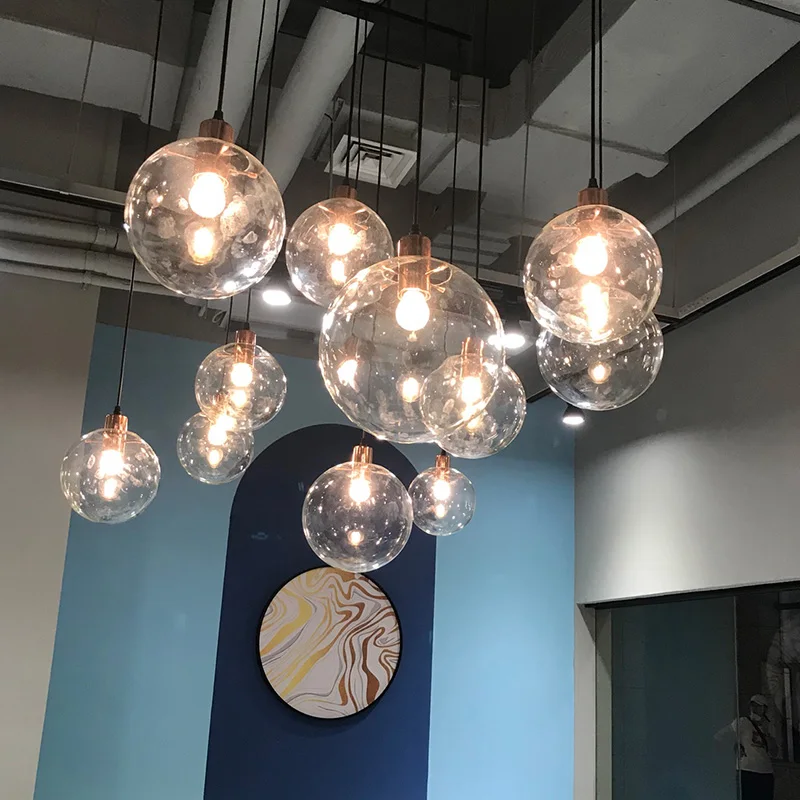 Simple LED Glass Ball Chandelier Suitable For Commercial  Decoration Hotel Hall Stairs Cafe