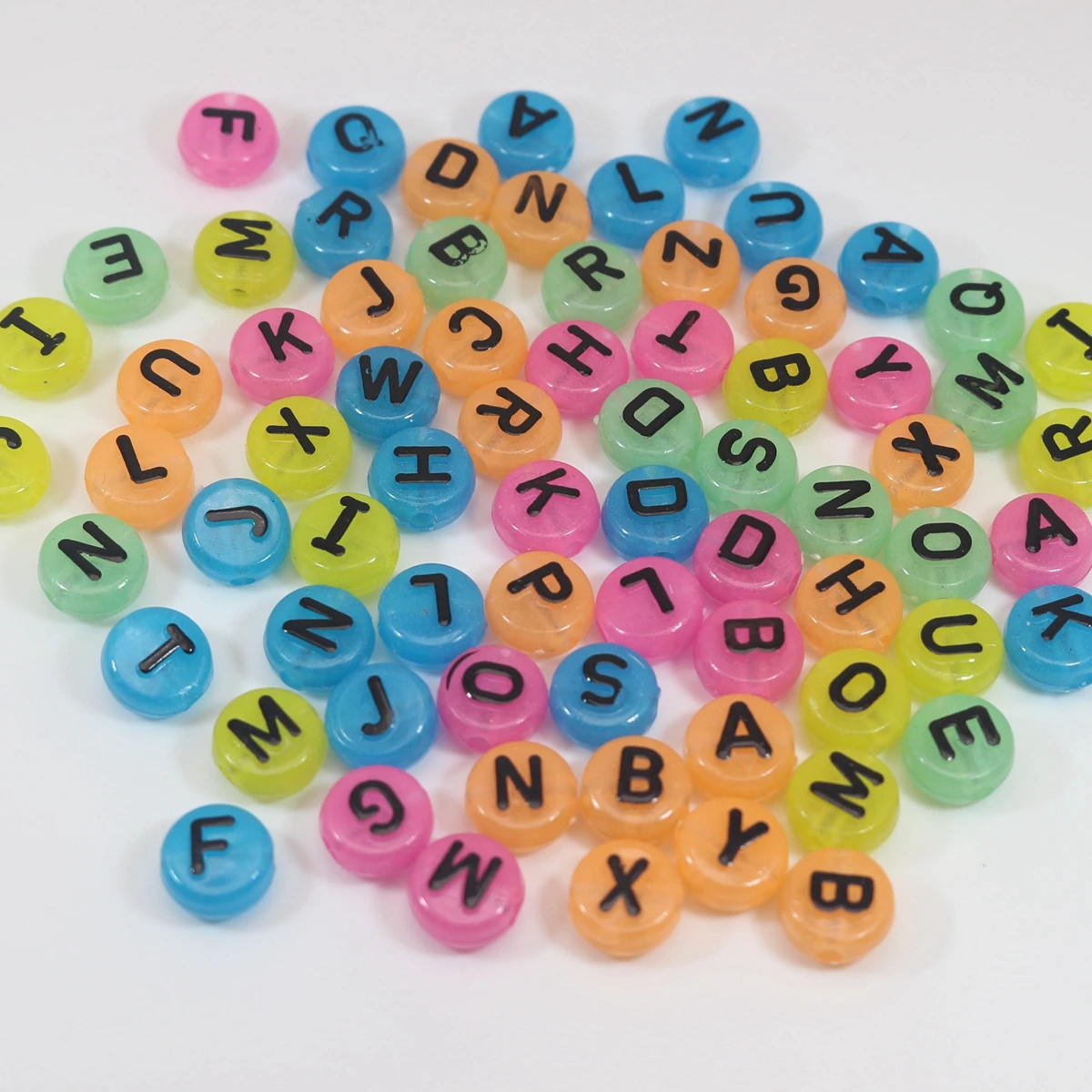 100 Mixed Jelly Color Acrylic Assorted Alphabet Letter Coin Beads 10X5mm Crafts