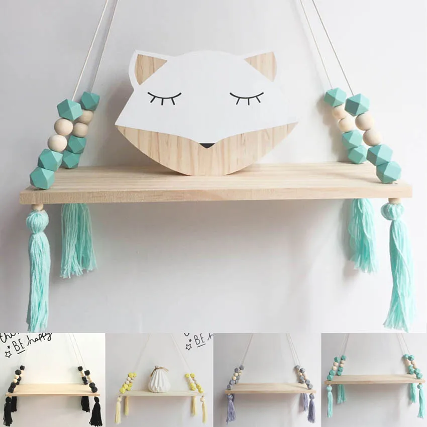 

Kids wood Wall Shelf Swing Hanging Rope Wall Mounted Floating Shelves Plant Flower Pot indoor outdoor decoration simple design