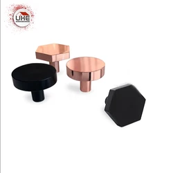 UKE Black Aluminum Furniture Knob Rose Gold Round Cabinet Pull Hexagon Bedroom Cupboard Knob Handle Easy