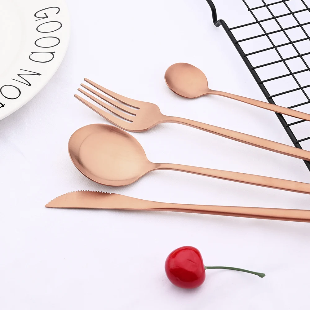 Rose Gold Matte Flatware Cutlery Set Sainless Steel Home Dinnerware Party Fork Spoon Dessert Knife Kitchen Dinner Tableware Set