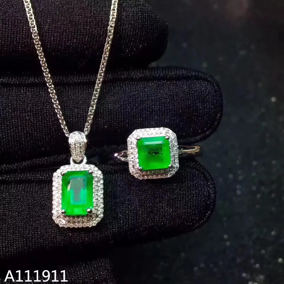 

KJJEAXCMY Fine Jewelry 925 Sterling Silver Inlaid Natural Emerald Pendant Ring Female Suit Noble Support Detection Luxurious