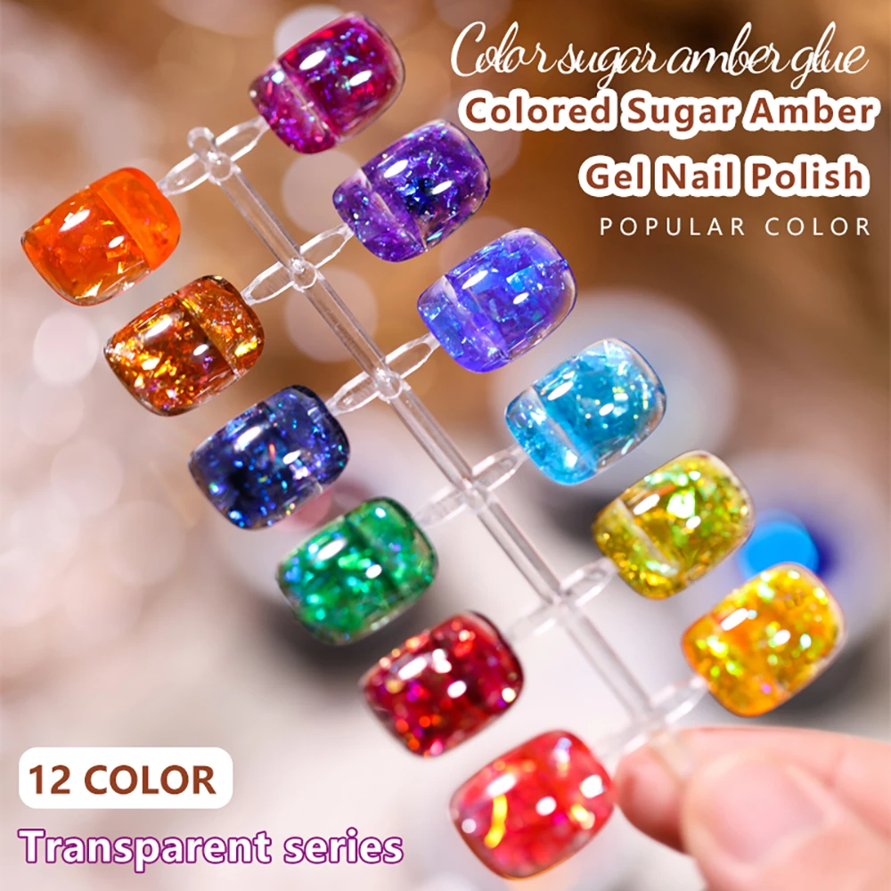 Vendeeni 12 Colors Colorful Candy Color Gel Nail Polish Jelly Amber UV Soak Off Gel Varnish Transparent Nail Art Gel Lacquer 10g