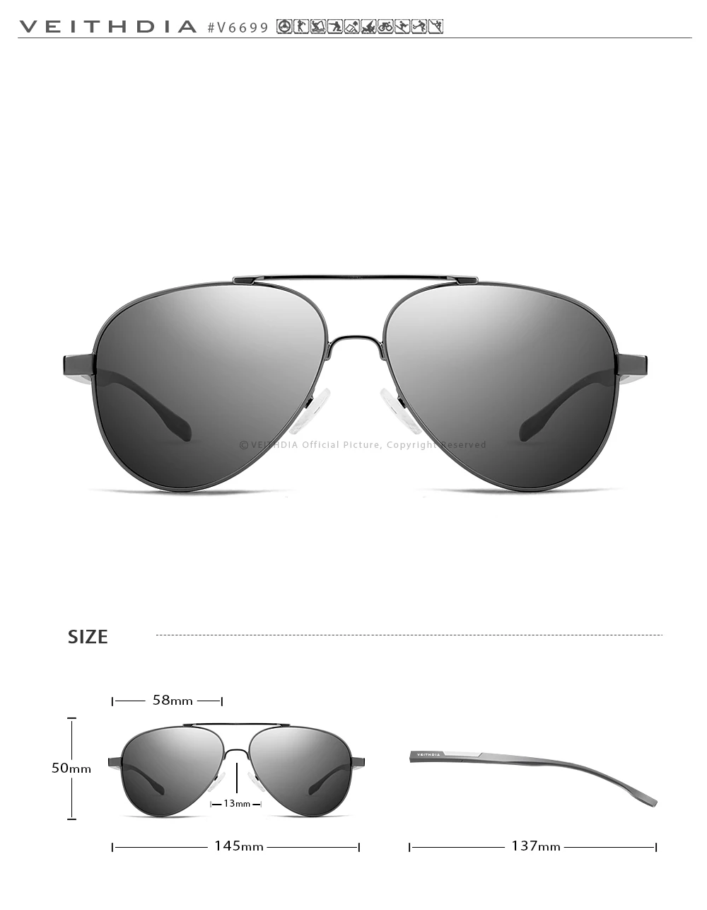 VEITHDIA Männer Sonnenbrille der Aluminium Photochrome Frauen Polarisierte UV400 Objektiv Mode Fahren Outdoor Brillen Männlichen Sonnenbrille 6699 – Detail 8