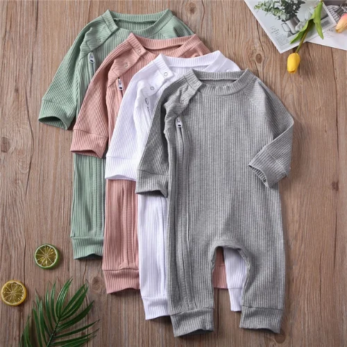 Cathery Newborn Baby Boys Girls Long Sleeve Rompers Knit Solid Jumpsuits Pajamas Footless Sleeper Coveralls Toddler Clothes Sets