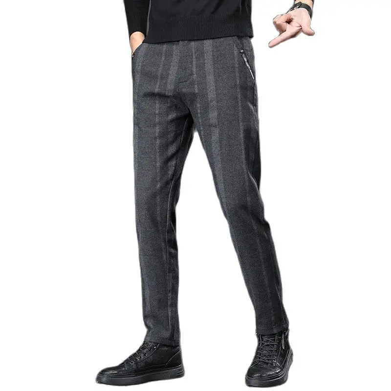 2023 Spring and Autumn New Grey Vertical Stripe Suit Trousers Men\'s Business Casual Men Pants Blue Black Pantalon