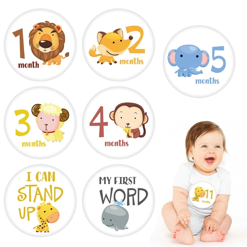 12 Pcs Month Sticker Baby Photography Milestone Memorial Monthly Newborn Kids Commemorative Card Number Photo Props