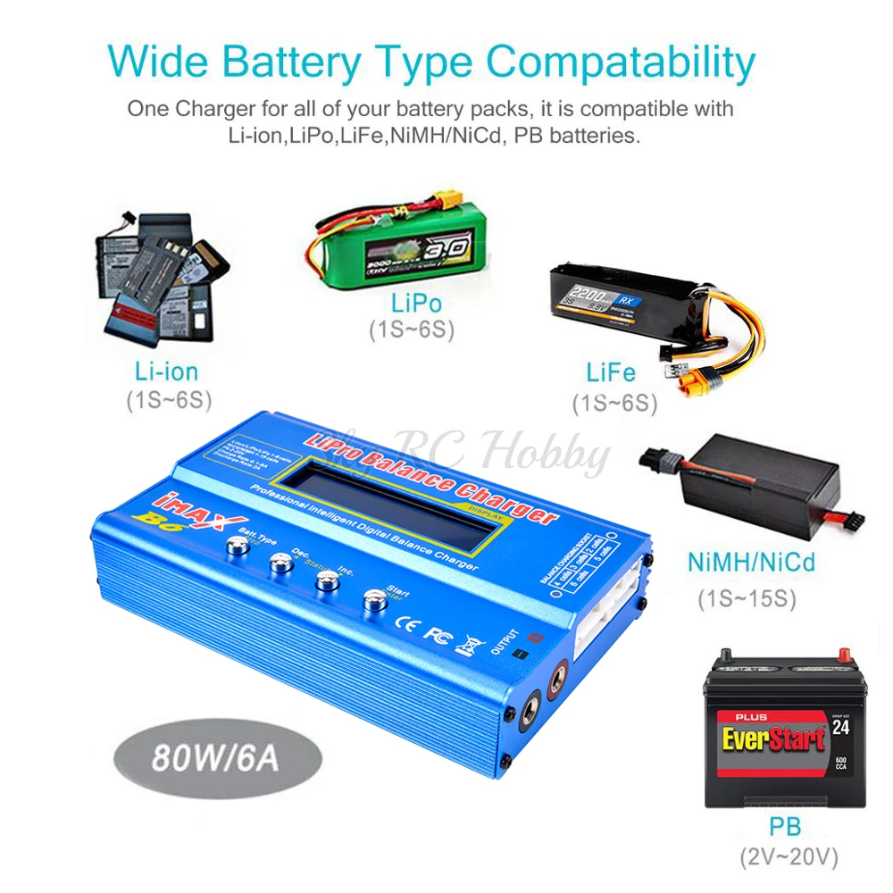 IMAX B6 80W Digital RC Lipo NiMh Battery Balance Charger/Scaricatore + AC POWER 12V 5A / 15V 6A Adattatore EU/Spina DEGLI STATI UNITI