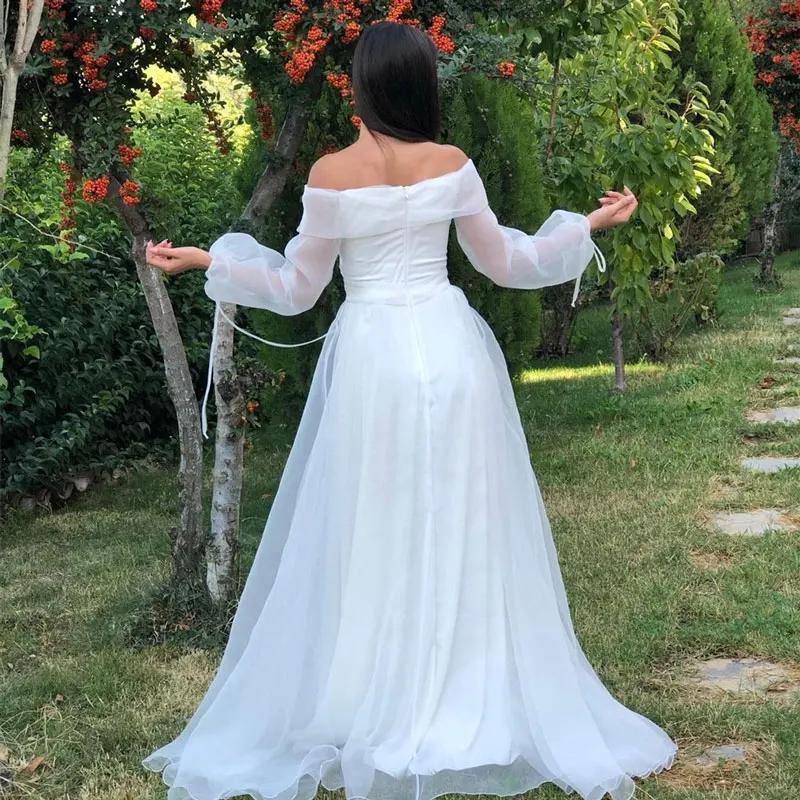 Abiti da sposa a maniche lunghe a sbuffo con spalle scoperte abito da sposa abito da sposa Vestido De Novia 0257