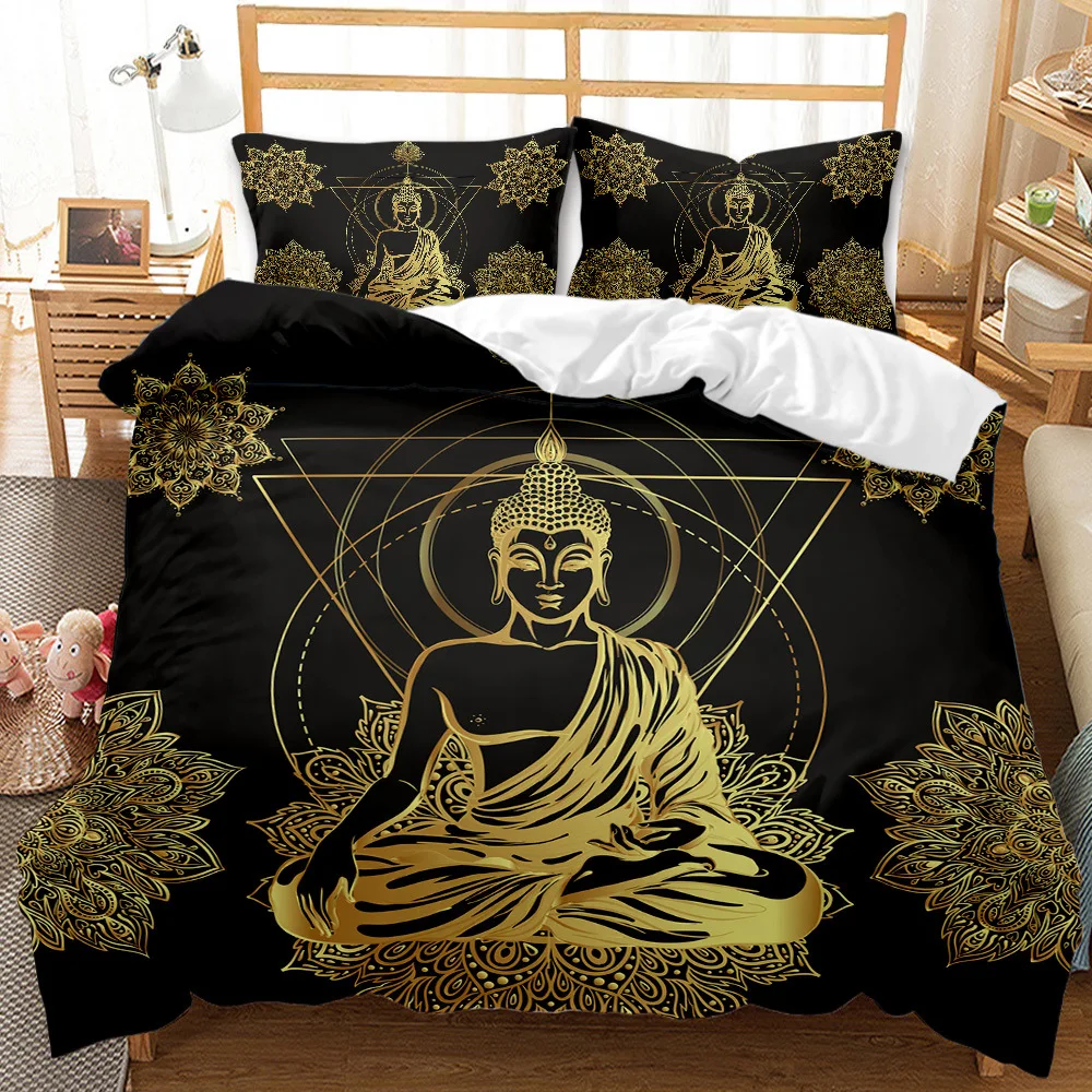 

Design Gold Black Buddha Bedding Set Fashion Duvet Cover Pillowcase Home Adult Bedroom Decoration Home Textiles