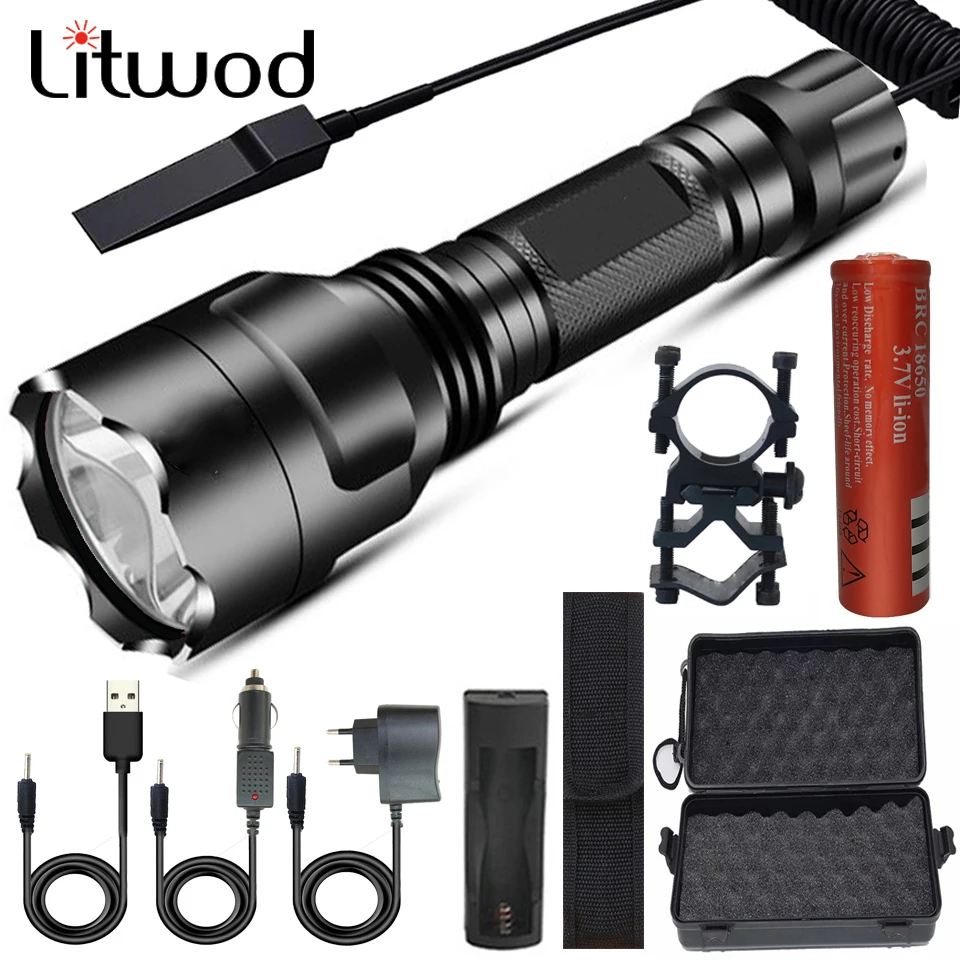 Hunting Led Flashlight C8 XHP50 Tactical Light Lamp Torch 5 Shock Resistant Hard Defense Aluminum Black