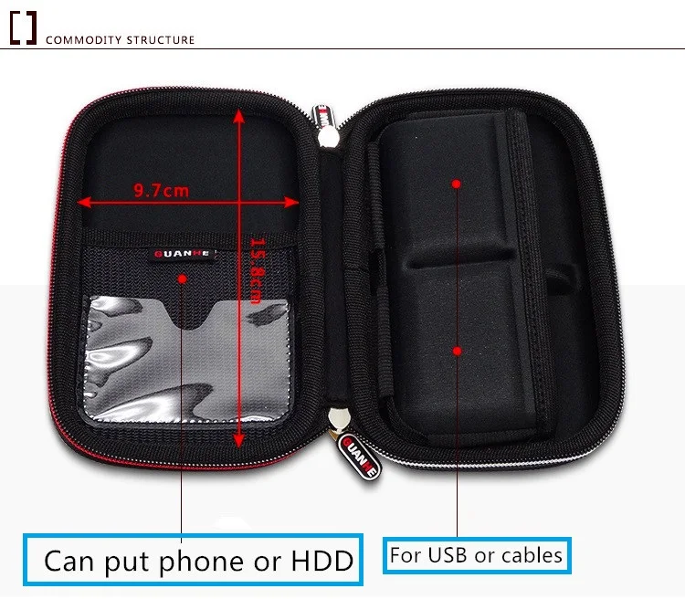 Портативный чехол на молнии, сумка, защитный чехол для телефона, наушников, внешнего аккумулятора, USB-флеш-накопителя 2,5 дюймов WD Seagate HDD, жесткого диска