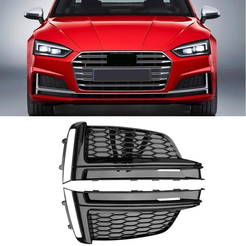 For Audi A5 S-Line S5 2017 17 2018 18 2019 19 2PCS Front Bumper Lower Fog Light Grille Trim Cover