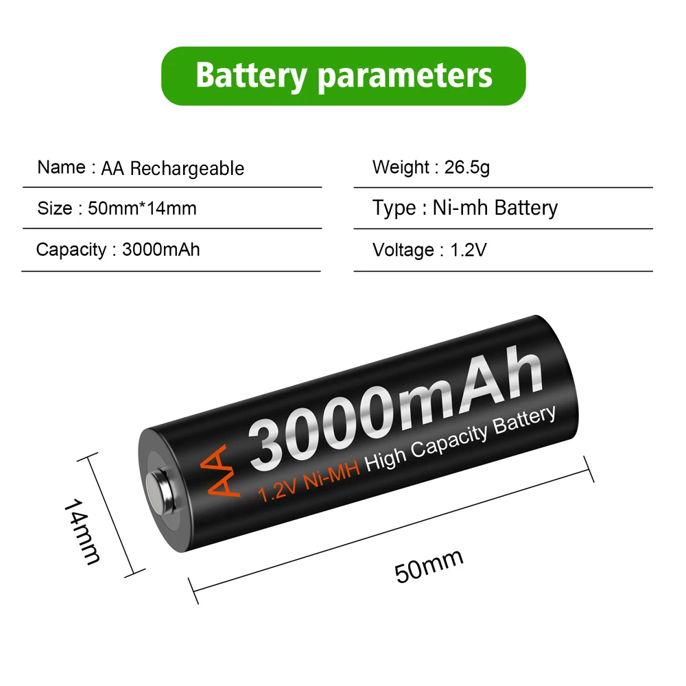 PALO 100% original AA Battery 3000mah 1.2V AA NI-MH Rechargeable Battery Pre-charged 2A Batteries for Cameras Batteries AA